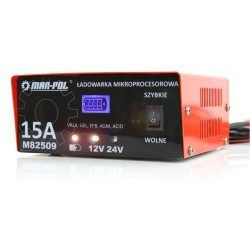 Caricabatterie a Microprocessore per Auto Moto | 230V / 50 Hz | 15 A | Batterie Supportate VRLA, WET, GEL, EFB, AGM | Cavo di Alimentazione 1,3 m | Sistema PWM | 8 Fasi di Carica